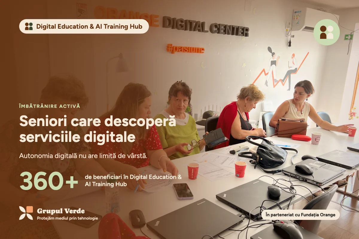 Seniori care descoperă serviciile digitale — Digital Education & AI Training Hub